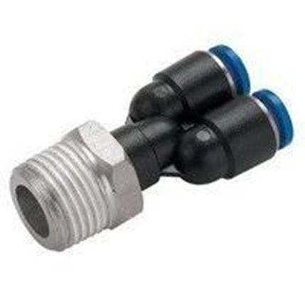 BSPT Male Y Piece Stud x Tube Metal Pneumatic Push-In Fitting