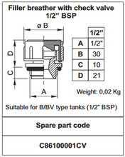 Load image into Gallery viewer, Hydronit C86100001 1/2&quot; BSPP Male Filler Breather Plug with check valve
